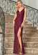 Women Formal Party V-Neck Sequined Slit Evening Dress
