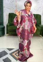 Plus Size Women African Ethnic Printed Robe and Headband Dress Plus Size Women African Ethnic Printed Robe and Headband Dress