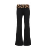Women Fall/Winter Fuzzy Leopard Print Off-The-Shoulder Long-Sleeved Patchwork Casual Pants Two-Piece Set