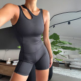 Women Casual Sporty Asymmetrical Strap Hollow Solid Fitness Yoga Jumpsuit