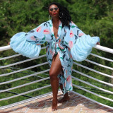 Women Beach Holiday Beach Print Cover-Up Jacket