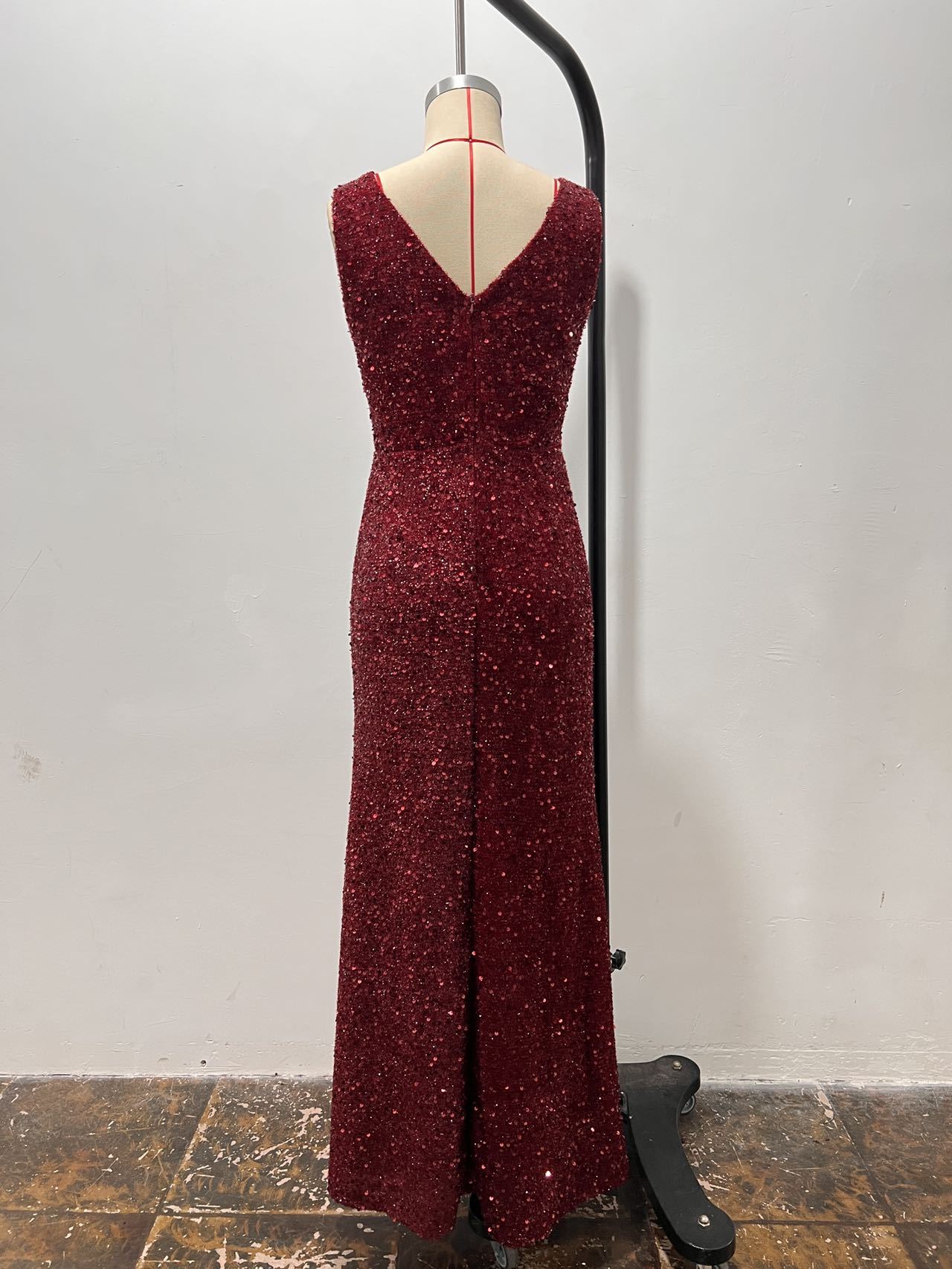 Women Formal Party V-Neck Sequined Slit Evening Dress