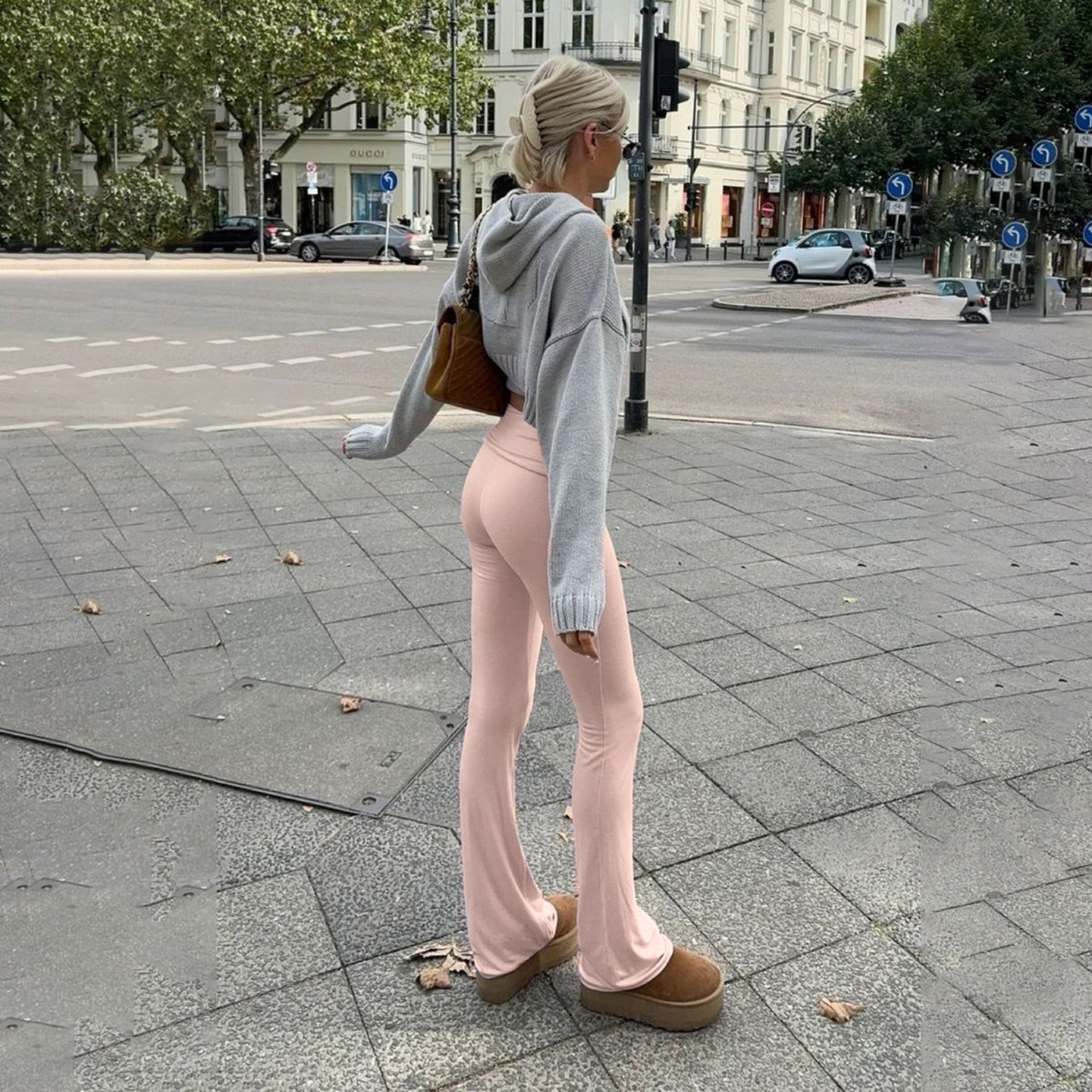 Women Casual Solid Bow Patchwork V-Neck Top and Bell Bottom Pants Two-Piece Set