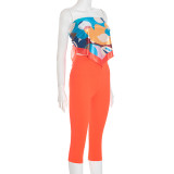 Women Spring/Summer Strapless Off-Shoulder Multi-Color Scarf Knot Solid Top Two-Piece Set