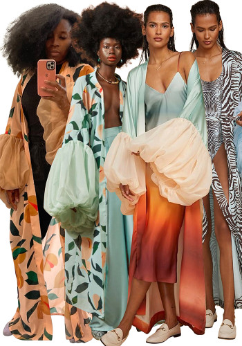 Women Beach Holiday Beach Print Cover-Up Jacket