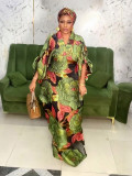 Plus Size Women African Ethnic Printed Robe and Headband Dress