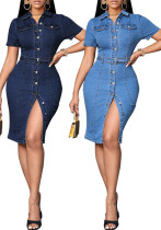 Women Stretchy Maxi Denim Bodycon Dress