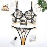Women Floral Embroidered Polka Dot Mesh See-Through Sexy Two-Piece Lingerie Set