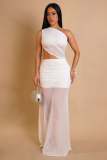 Women One-Shoulder Lace-Up See-Through Solid Dress