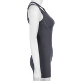 Women Casual Sporty Asymmetrical Strap Hollow Solid Fitness Yoga Jumpsuit