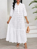 Women Fall Solid Cutout Casual Dress