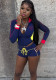 Women Casual Long-Sleeved Shorts with Embroidered Contrast Colors Two-Piece Top and Shorts Set