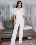 Women Elegant Style Lace Patchwork Lace-Up Wide-Leg Jumpsuit