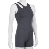 Women Casual Sporty Asymmetrical Strap Hollow Solid Fitness Yoga Jumpsuit