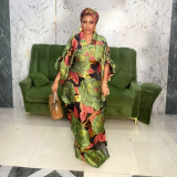 Plus Size Women African Ethnic Printed Robe and Headband Dress