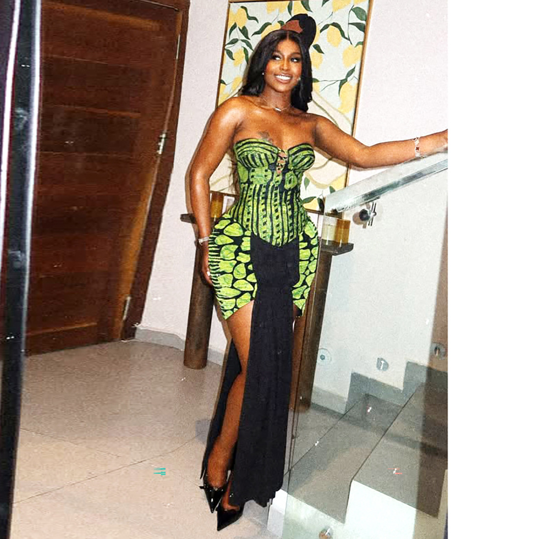 Women Fall Style Street Print Strapless Patchwork Dress