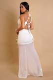 Women One-Shoulder Lace-Up See-Through Solid Dress