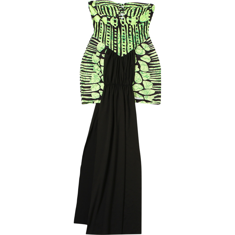 Women Fall Style Street Print Strapless Patchwork Dress