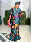 Plus Size Women African Ethnic Printed Robe and Headband Dress