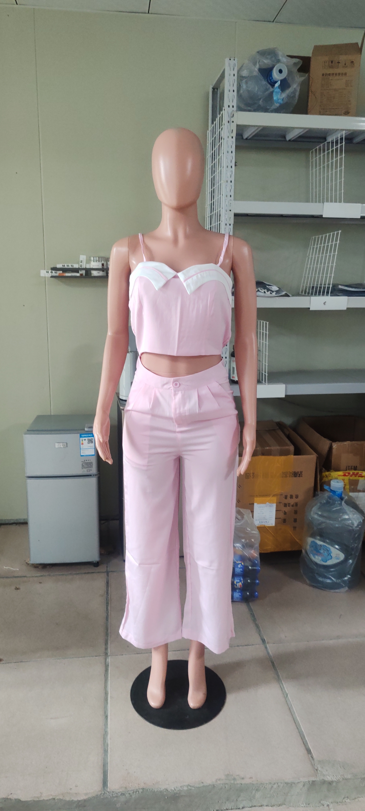 Women Contrast Color Patchwork Top and Pant Casual Two-Piece Set