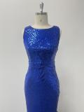 Women Fall Sleeveless Round Neck Sparkling Party Patchwork Dress