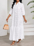 Women Fall Solid Cutout Casual Dress