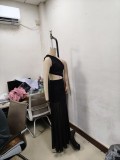 Women One-Shoulder Lace-Up See-Through Solid Dress