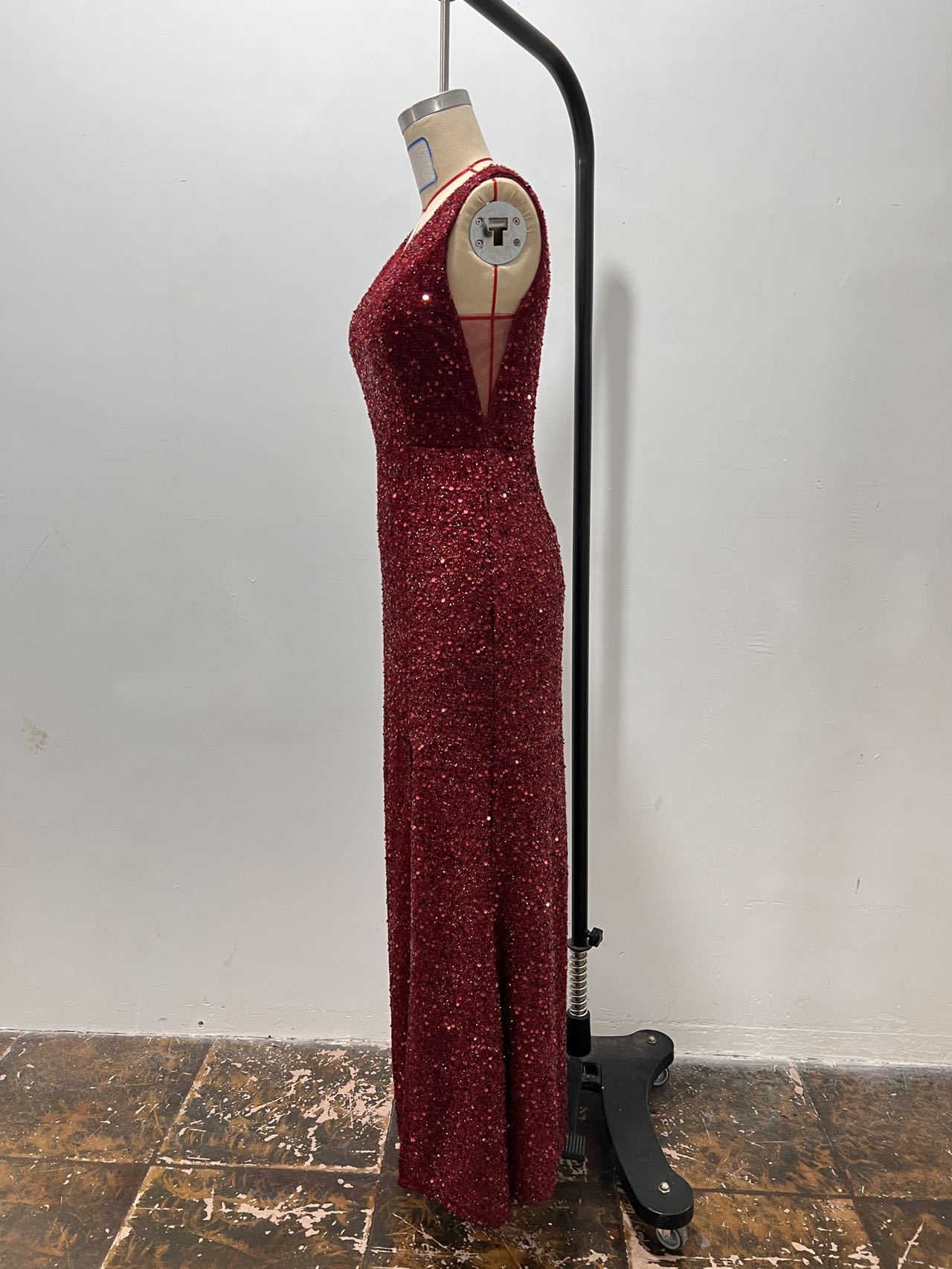 Women Formal Party V-Neck Sequined Slit Evening Dress