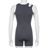 Women Casual Sporty Asymmetrical Strap Hollow Solid Fitness Yoga Jumpsuit