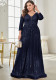 Women Plus Size Sequined Long-Sleeved V-Neck Formal Party Elegant Maxi Dress