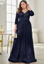 Women Plus Size Sequined Long-Sleeved V-Neck Formal Party Elegant Maxi Dress Women Plus Size Sequined Long-Sleeved V-Neck Formal Party Elegant Maxi Dress
