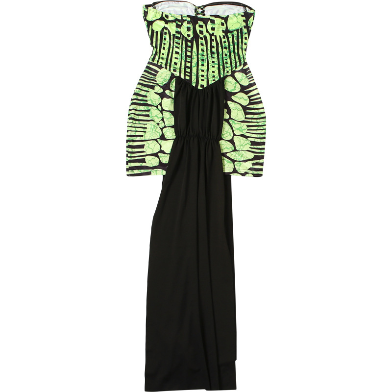 Women Fall Style Street Print Strapless Patchwork Dress