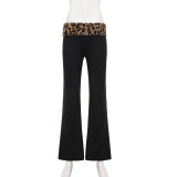 Women Fall/Winter Fuzzy Leopard Print Off-The-Shoulder Long-Sleeved Patchwork Casual Pants Two-Piece Set
