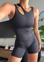 Women Casual Sporty Asymmetrical Strap Hollow Solid Fitness Yoga Jumpsuit
