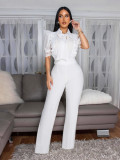 Women Elegant Style Lace Patchwork Lace-Up Wide-Leg Jumpsuit