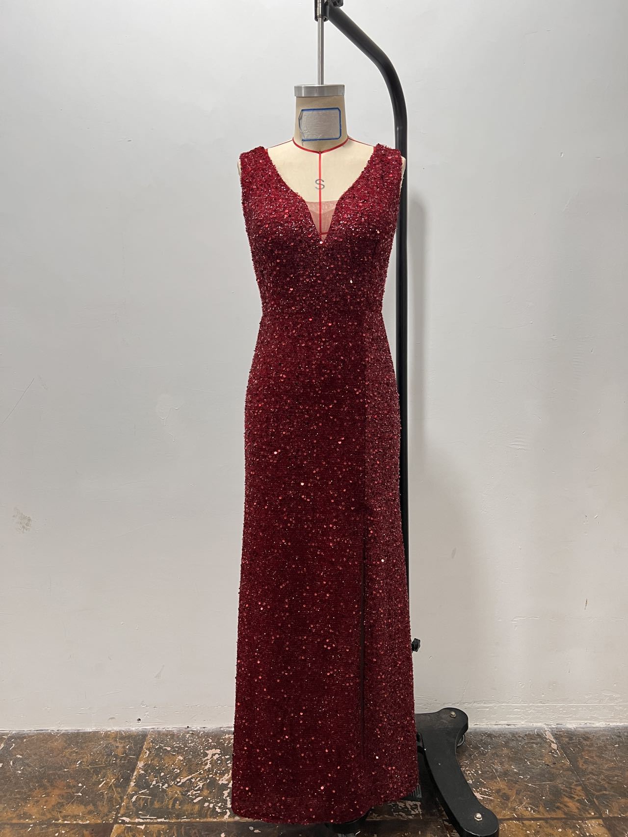 Women Formal Party V-Neck Sequined Slit Evening Dress