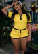Summer Women's Short-Sleeve Turndown Collar Top with Bodycon Shorts Set