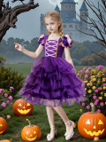 Halloween Children's Performance Costume Cosplay Outfit Girl's Bubble Sleeve Mesh Dress