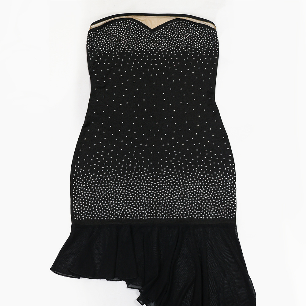 Strapless Irregular Mesh Patchwork Beaded Dress for Women