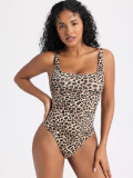 Summer Sexy Scoop Neck One-Piece Leopard Print Strappy Jumpsuit for Women