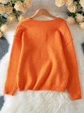 Fall/Winter Deep V-Neck Pullover Women's Sweater Fashion Casual Loose Long-Sleeve Knit Top