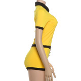 Summer Women's Short-Sleeve Turndown Collar Top with Bodycon Shorts Set