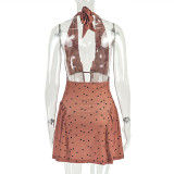 Print Polka Dot Women's Slim Waist Sexy A-Line Pleated Deep V-Neck Sleeveless Short Dress