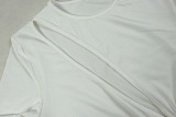 Chic Women's Fashion Cut-Out Slit Irregular Round Neck Solid Color Pleated Dress