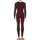 Summer Women's Fashion Sexy Draped Neck Slim Waist Bodycon Solid Color Jumpsuit