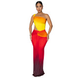 Fashion Women's Summer Sexy Slash Shoulder Bodycon Gradient Dress