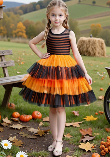 Halloween Party Cosplay Witch Gown Sleeveless Patchwork Mesh Tutu Dress