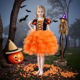 Halloween Children's Performance Costume Cosplay Outfit Girl's Bubble Sleeve Mesh Dress