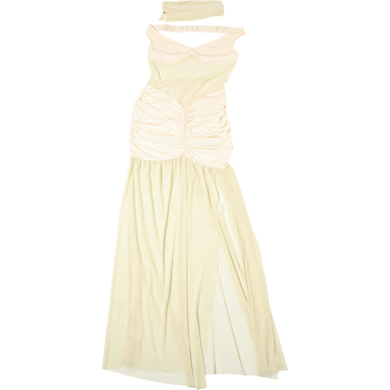 Fall Fashion Women's Low-Cut Off-Shoulder Sexy Slit Solid Color Dress