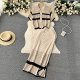 Spring/Summer Holidays Set for Women Turndown Collar Short-Sleeve Loose Top + Slit Skirt Two-Piece Set